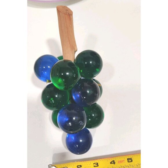 Extra Large Vintage MCM Blue Green Lucite Grapes Cluster On Wood Stem 7+" READ - Picture 9 of 11